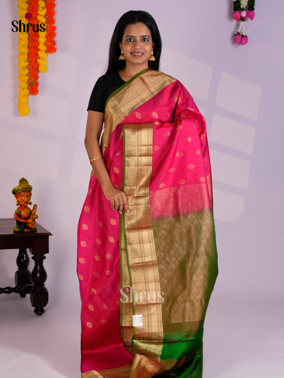 Pink & Green - Kanchipuram-halfpure Saree - EAS09021 - Shop on Shrus.com
