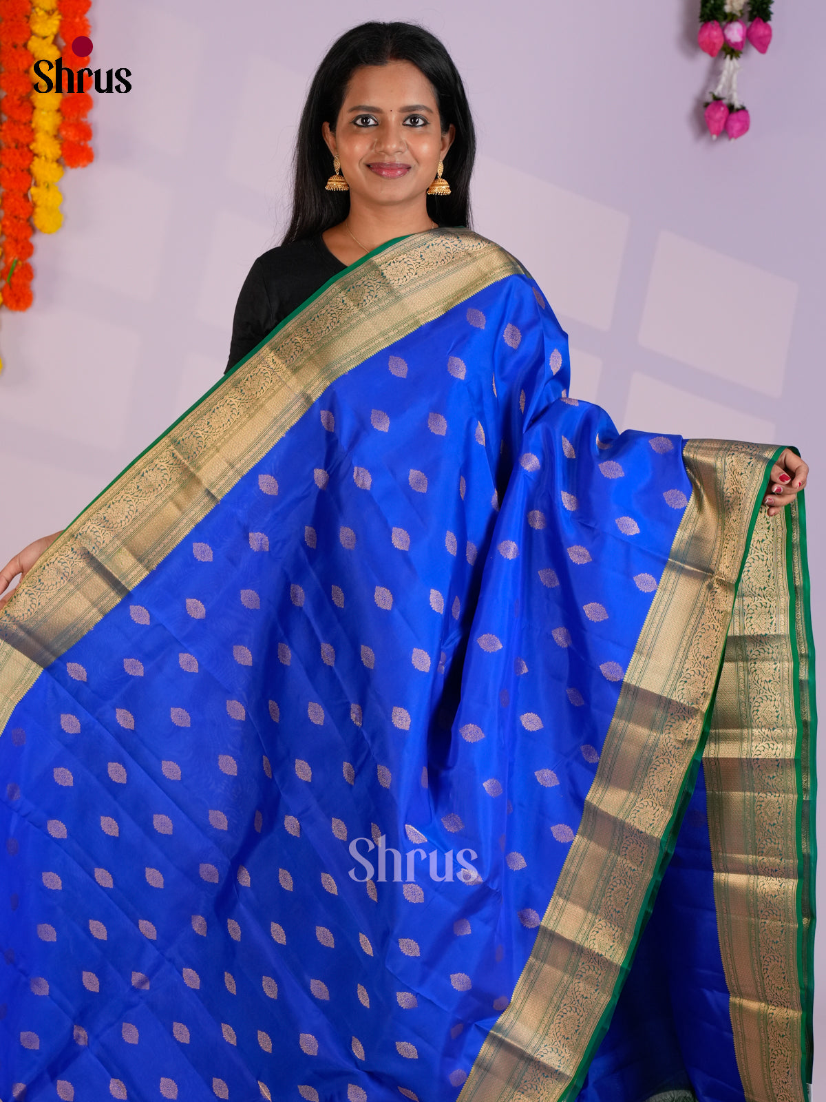 Blue & Green - Kanchipuram-halfpure Saree- EAS09023 - Shop on Shrus.com