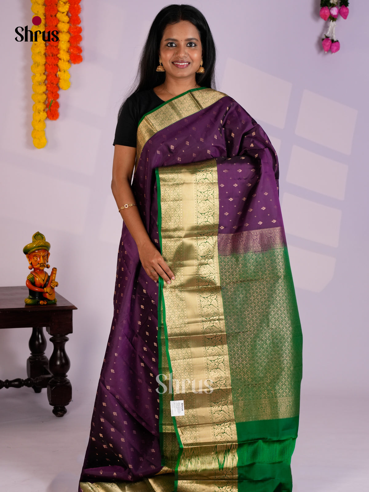 Violet & Green -EAS09037 - Kanchipuram-halfpure Saree - Shop on Shrus.com