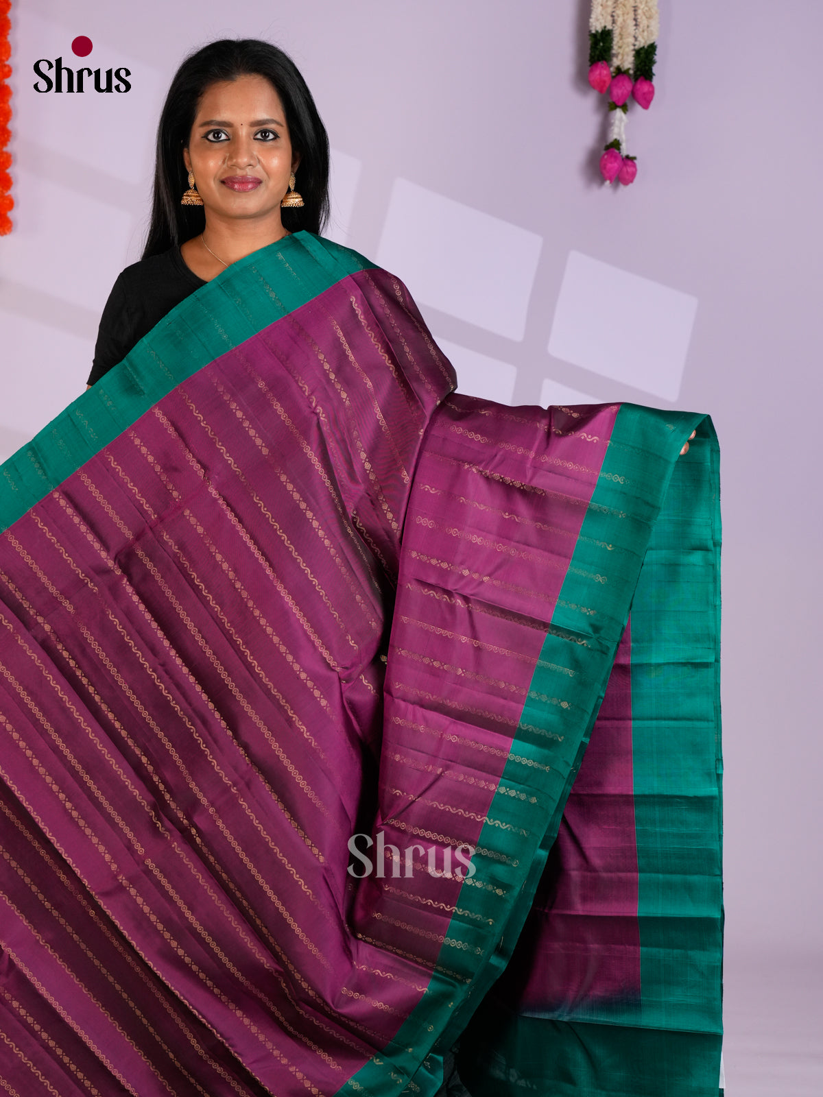 Purple & Green - EAS10179 - Softsilk-halfpure Saree - Shop on Shrus.com