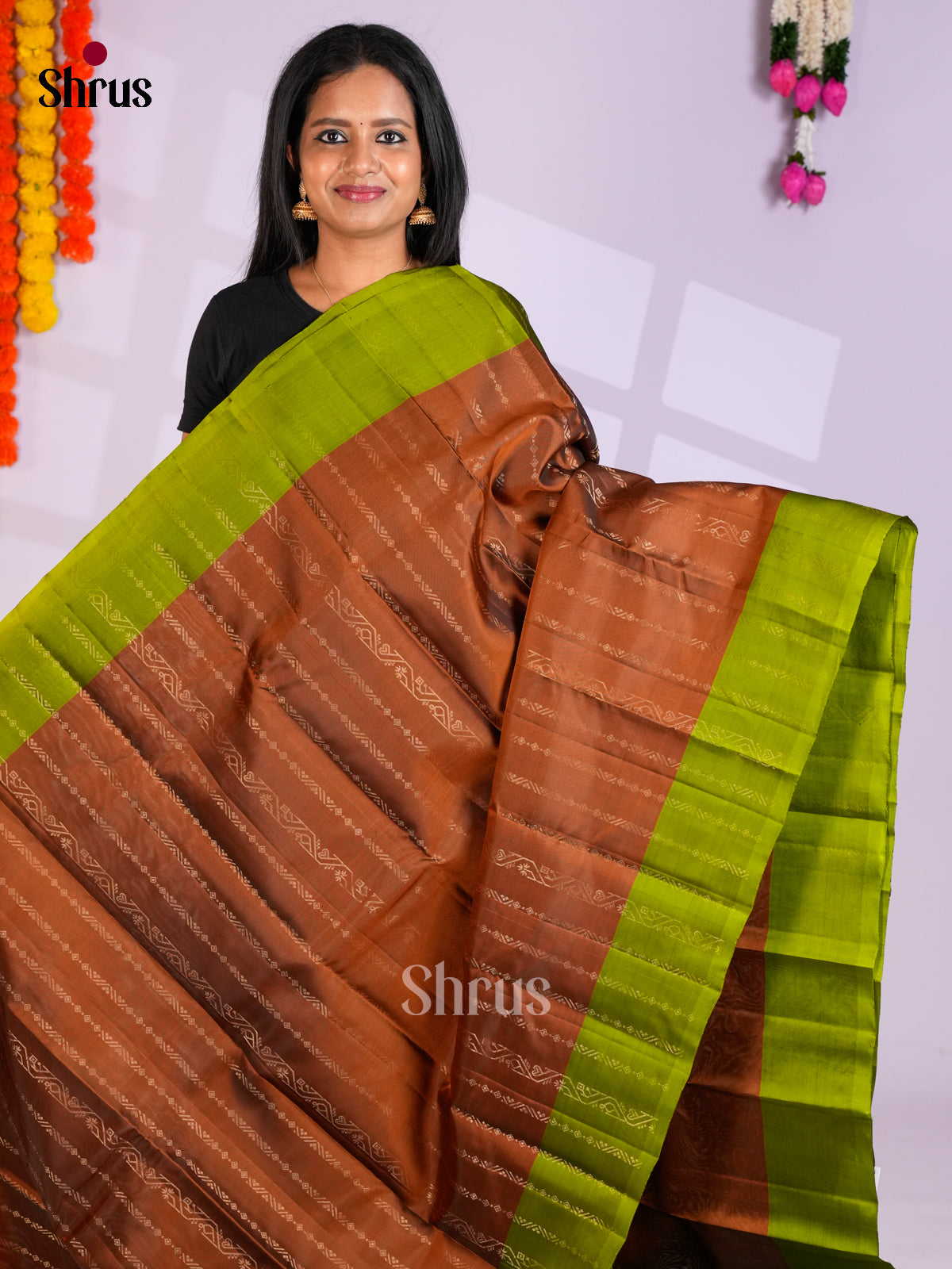 Brown & Light Green - EAS10180 - Softsilk-halfpure Saree - Shop on Shrus.com