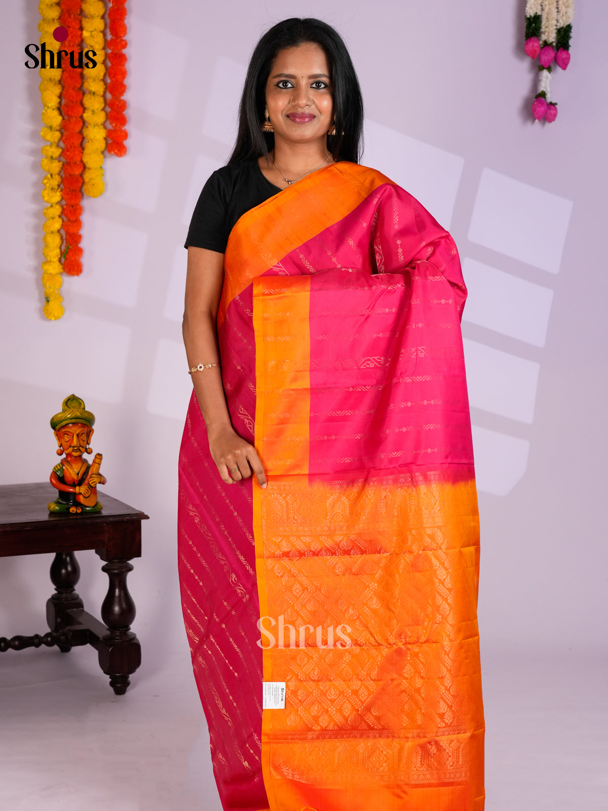 Pink & Orange - Softsilk-halfpure Saree - EAS10183 - Shop on Shrus.com