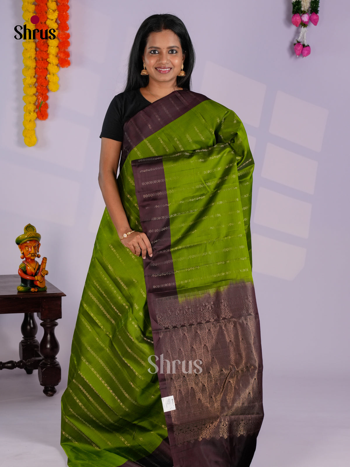 Light Green & Brown - Softsilk-halfpure Saree - EAS10185 - Shop on Shrus.com