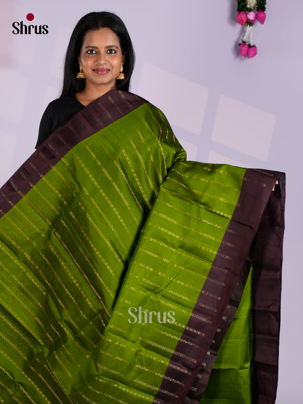 Light Green & Brown - Softsilk-halfpure Saree - EAS10185 - Shop on Shrus.com