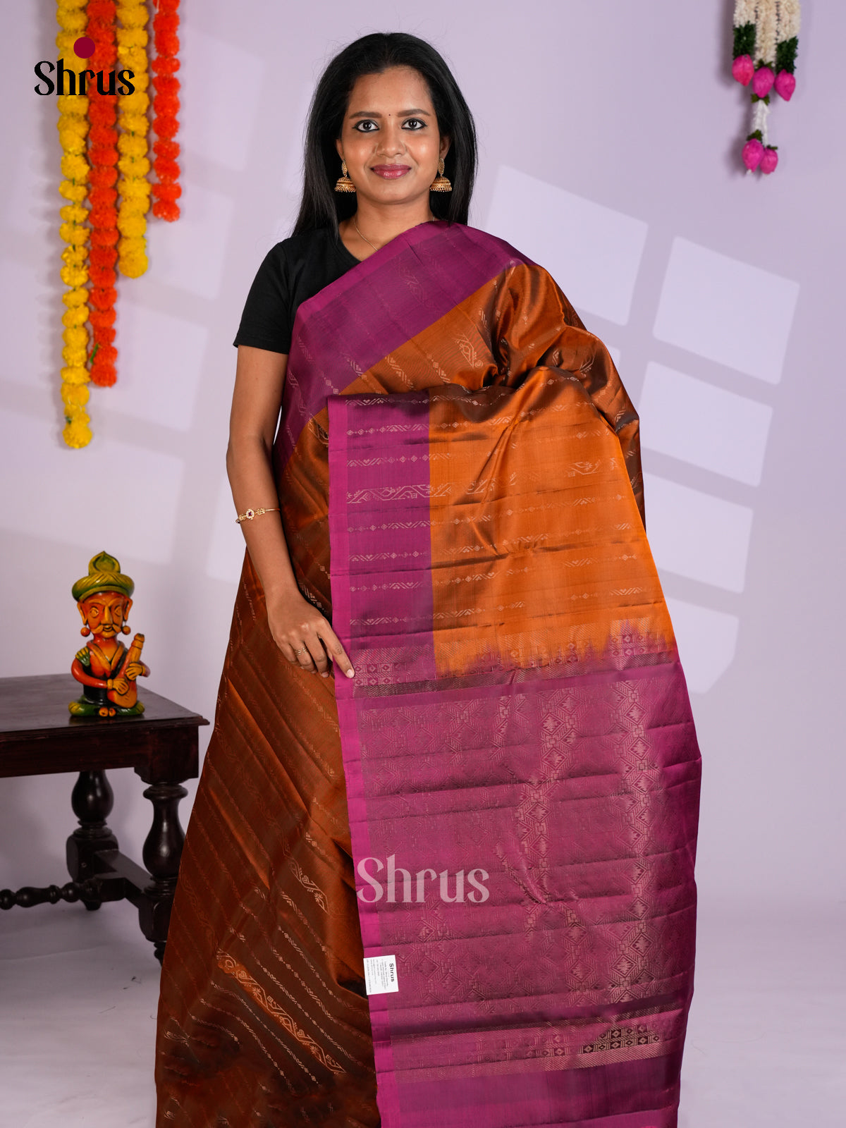 Drak Mustard & Purple - Softsilk-halfpure Saree- EAS10190 - Shop on Shrus.com