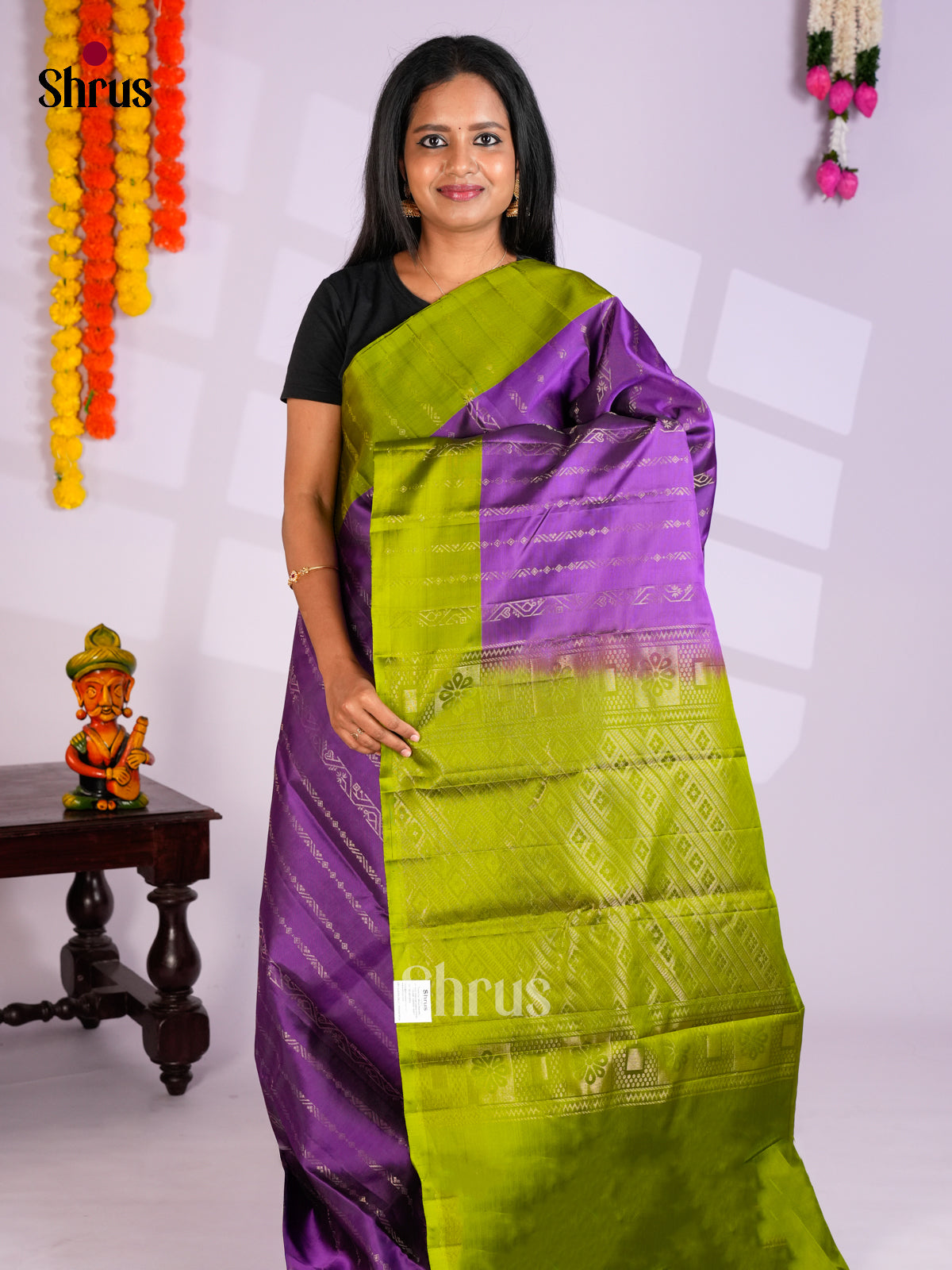 Purple & Green- Softsilk-halfpure Saree - EAS10192 - Shop on Shrus.com