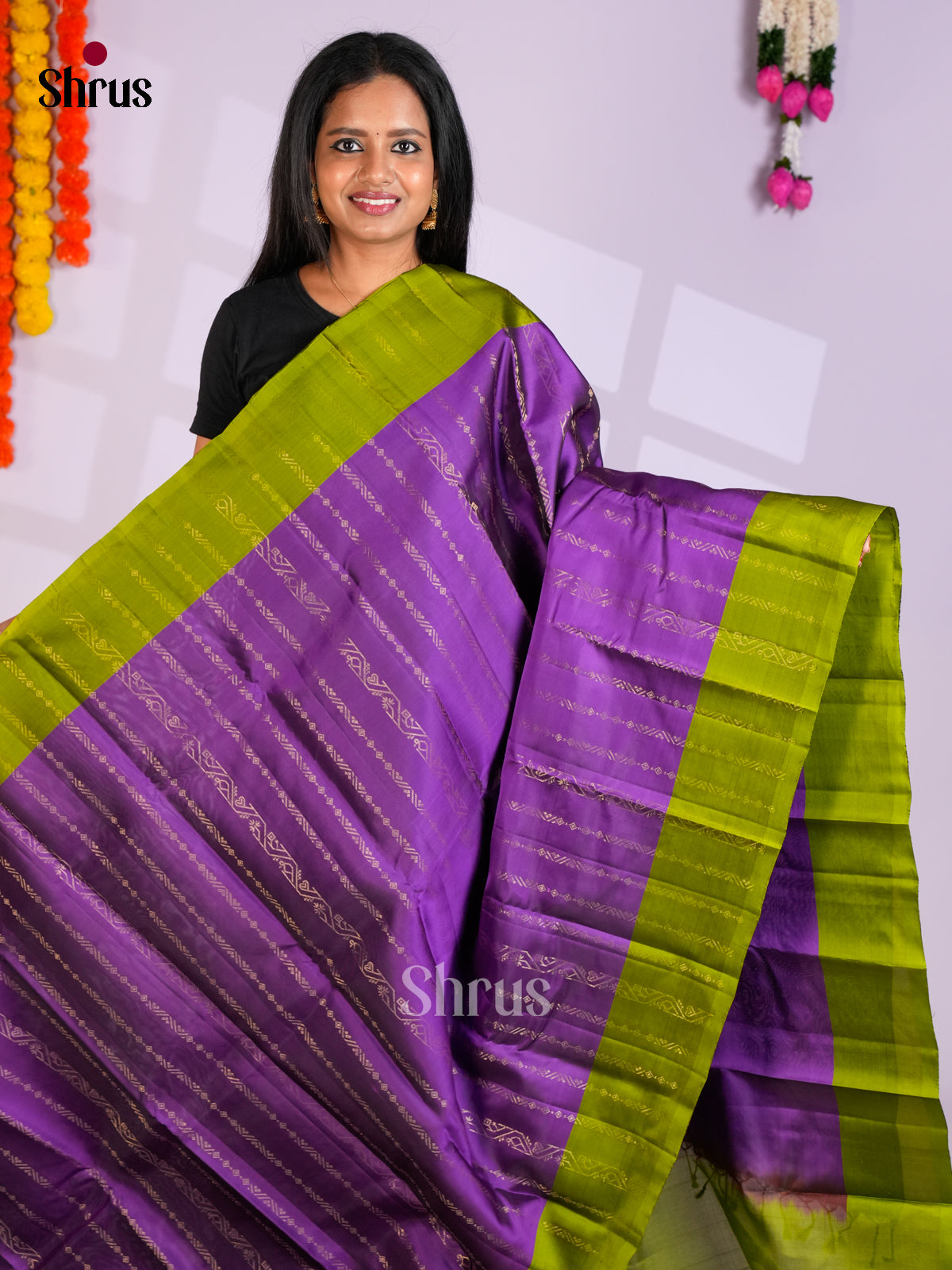 Purple & Green- Softsilk-halfpure Saree - EAS10192 - Shop on Shrus.com