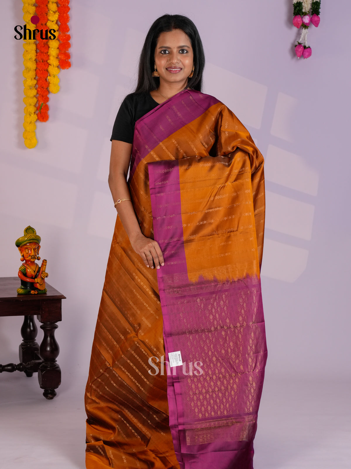 Mustard & Purple - Softsilk-halfpure Saree- EAS10194 - Shop on Shrus.com