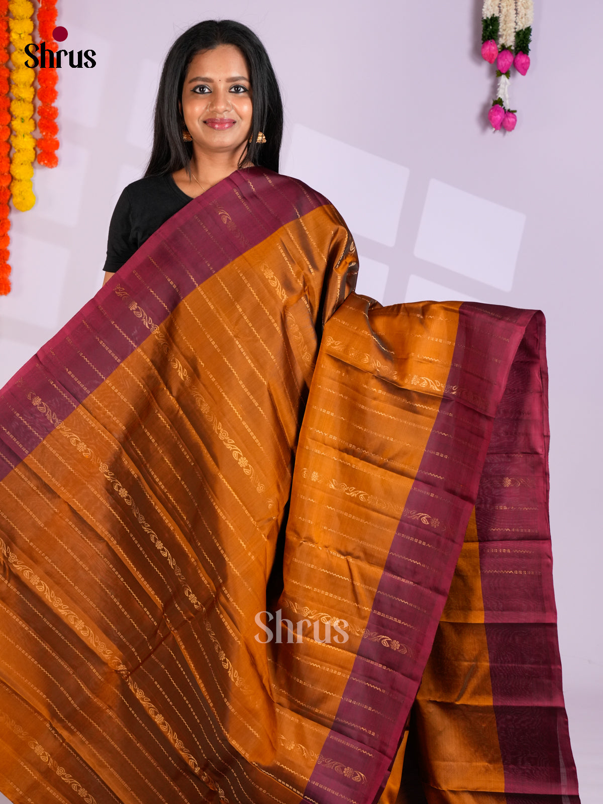 Mustard & Maroon - Softsilk-halfpure Saree- EAS10195 - Shop on Shrus.com