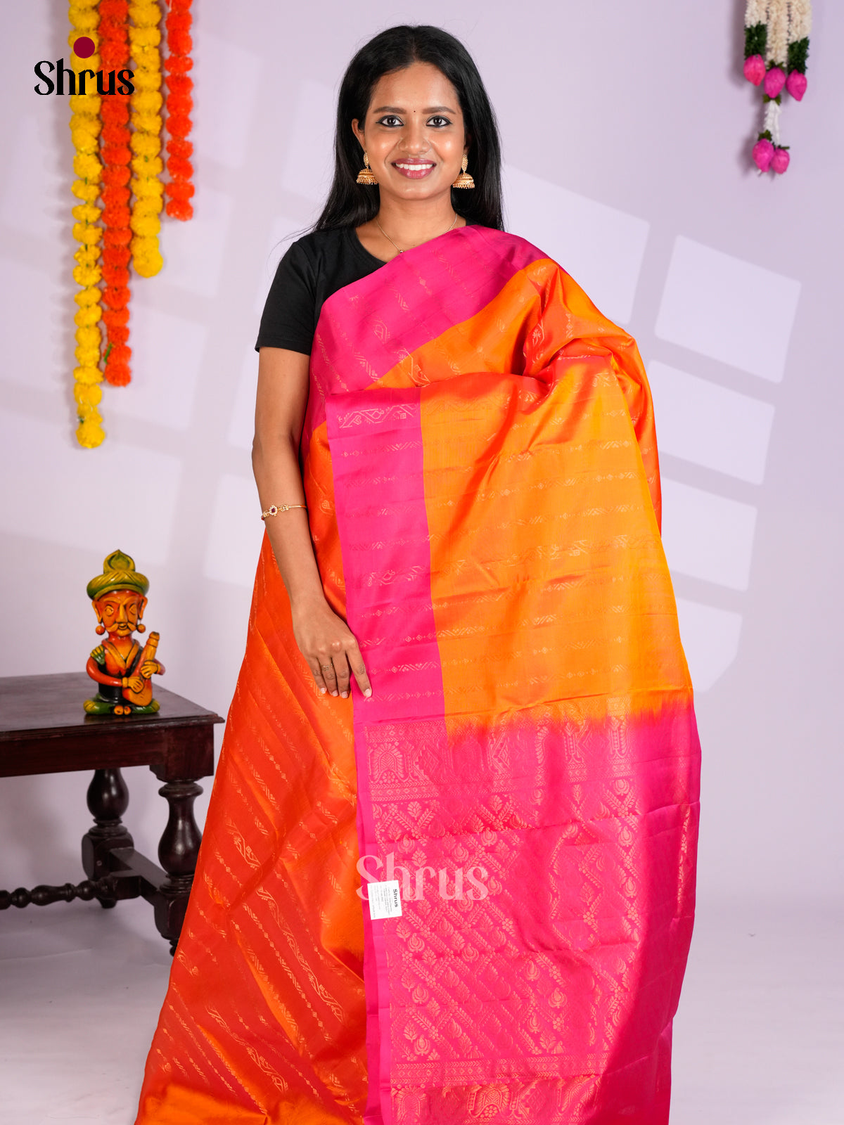 Orange & Pink - Softsilk-halfpure Saree - EAS10198 - Shop on Shrus.com