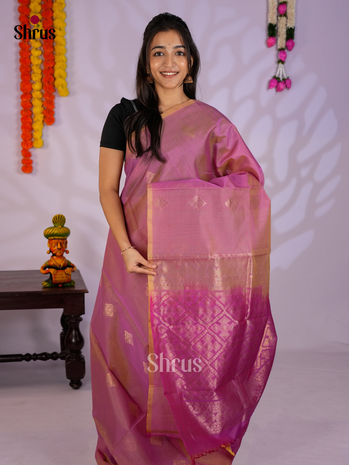 Double Shaded Purple & Majenta - Timeless Silk Cotton Saree-EAS12001