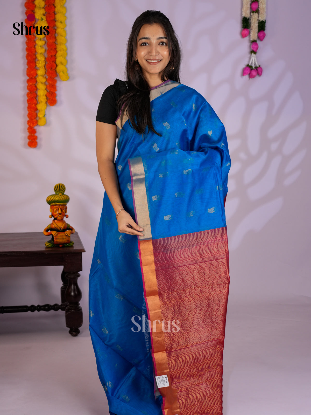 Blue & Red - Timeless Silk Cotton Saree - EAS12014