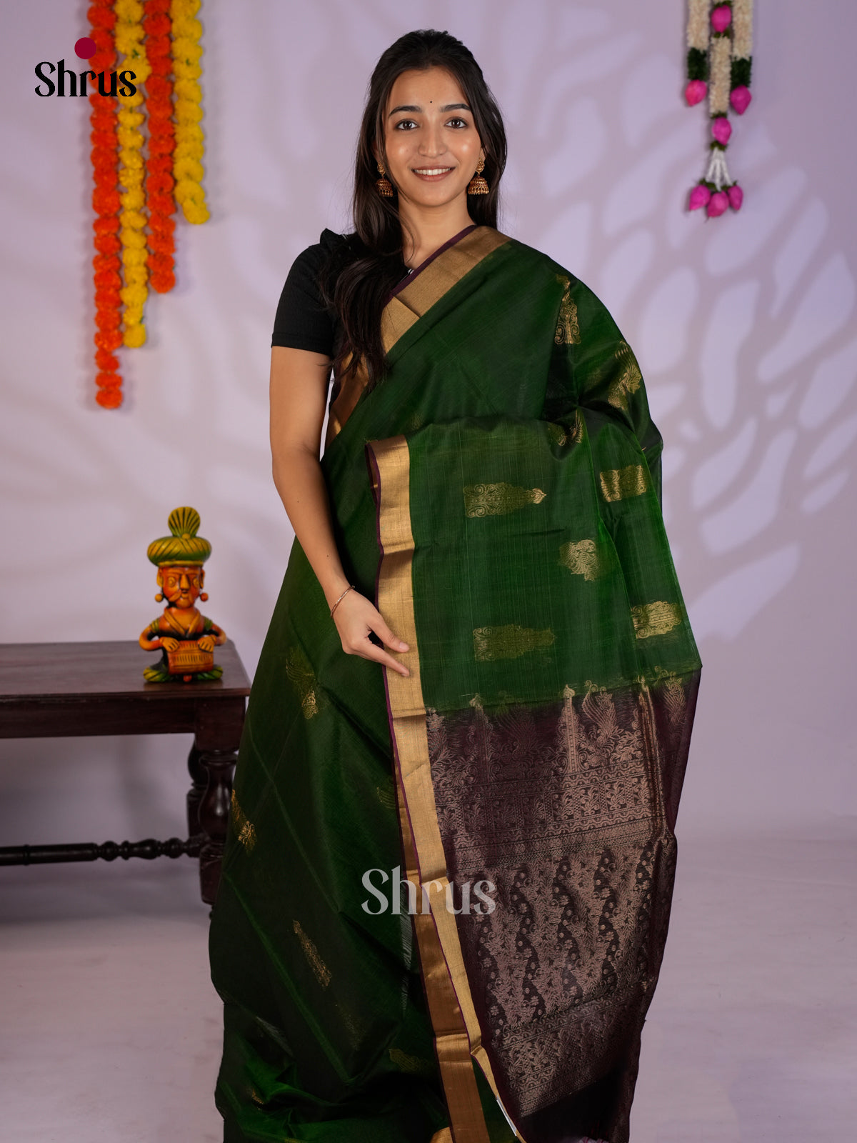 Green - Timeless Silk Cotton Saree-EAS12015 - Shop on Shrus.com