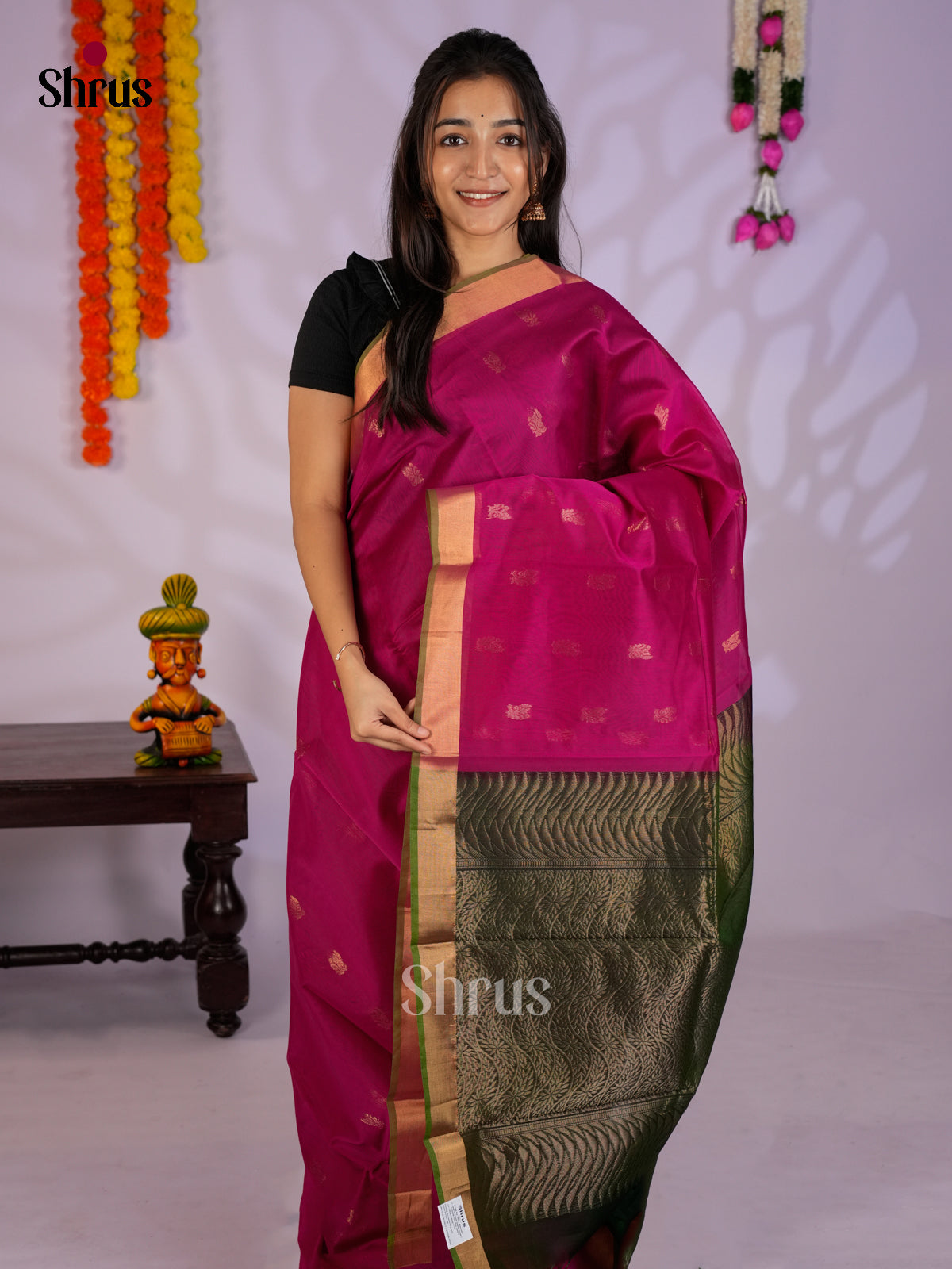 Majenta & Green - Timeless Silk Cotton Saree- EAS12022