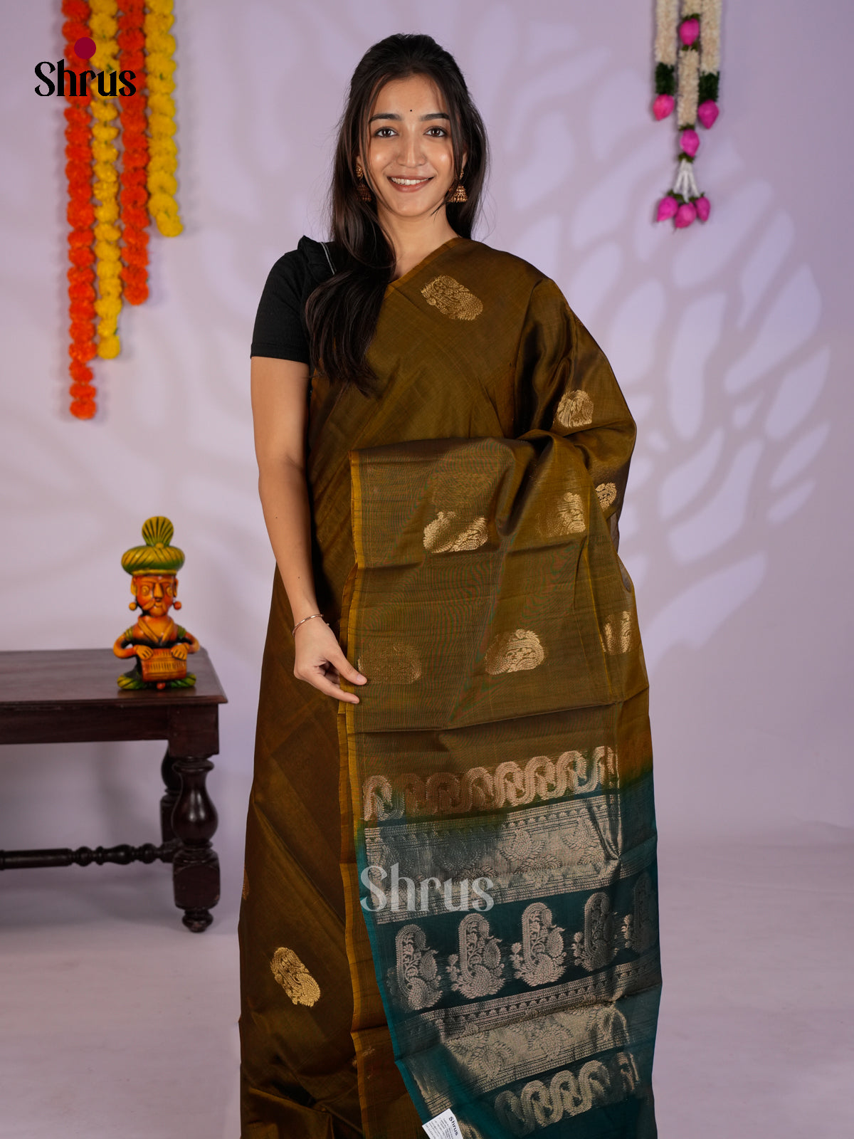 Mehandi & Green - Timeless Silk Cotton Saree -EAS12025