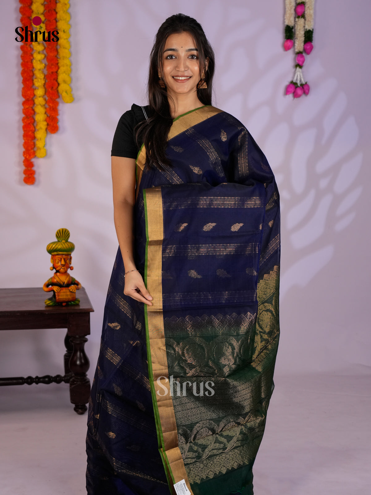 Blue & Green - Timeless Silk Cotton Saree- EAS12030