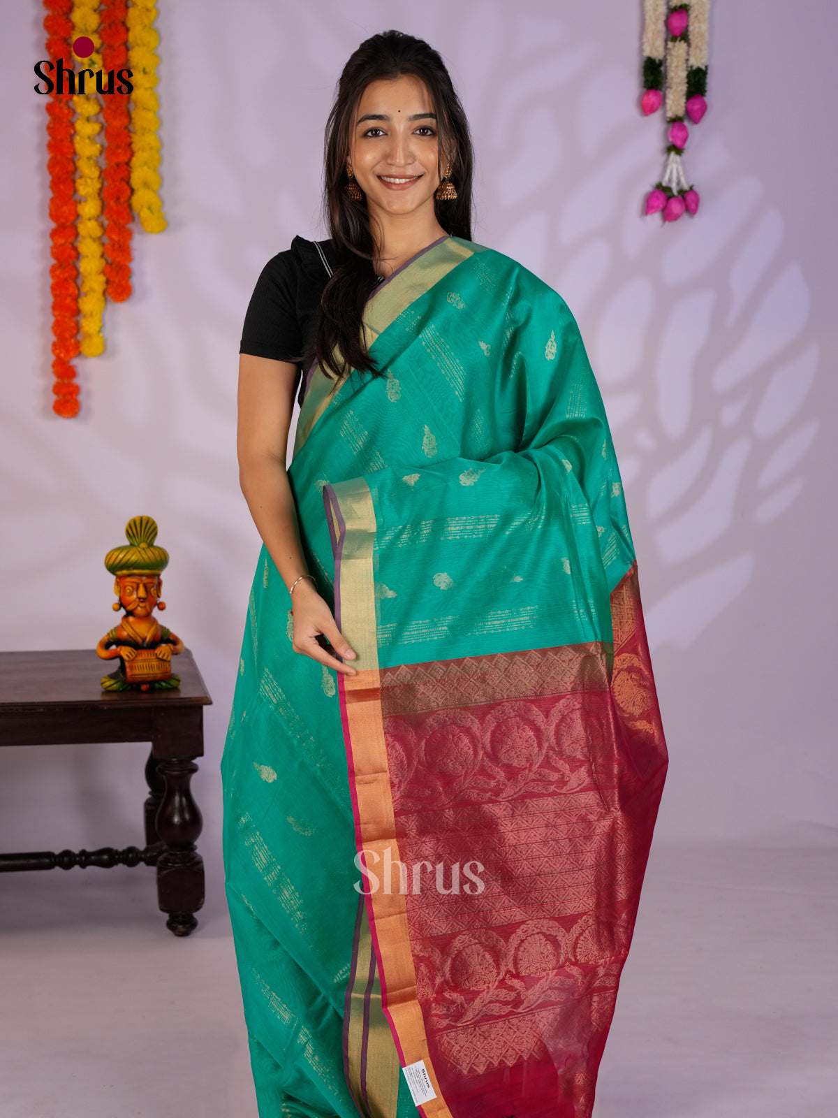 Green & Maroon - Timeless Silk Cotton Saree- EAS12032