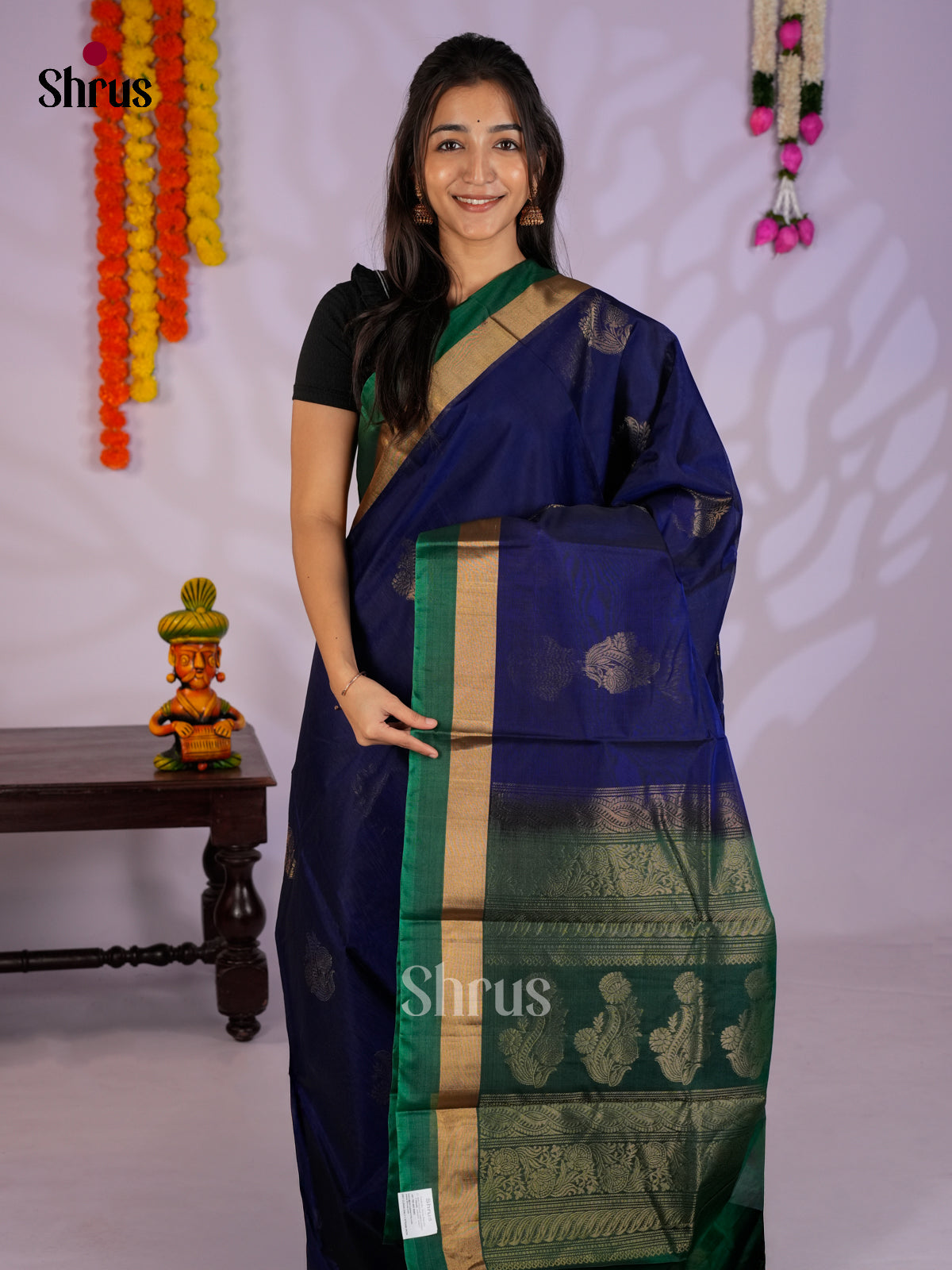 Blue & Green - Timeless Silk Cotton Saree- EAS12034