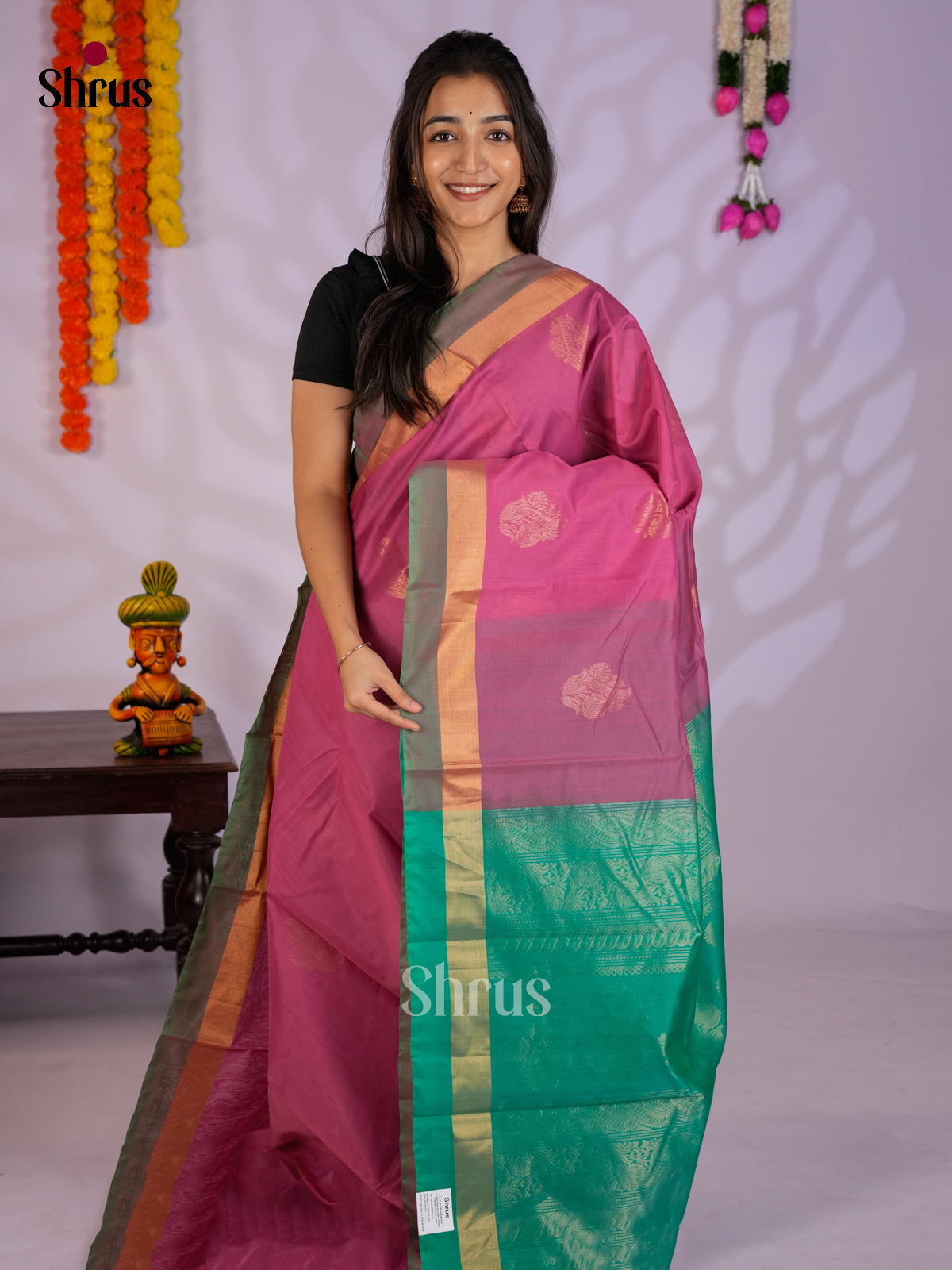 Pink & Green - Timeless Silk Cotton Saree - EAS12037