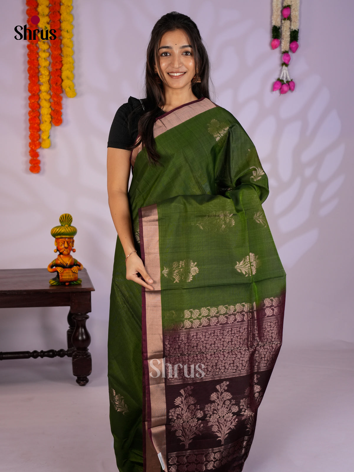 Green & Maroon - Timeless Silk Cotton Saree - EAS12056