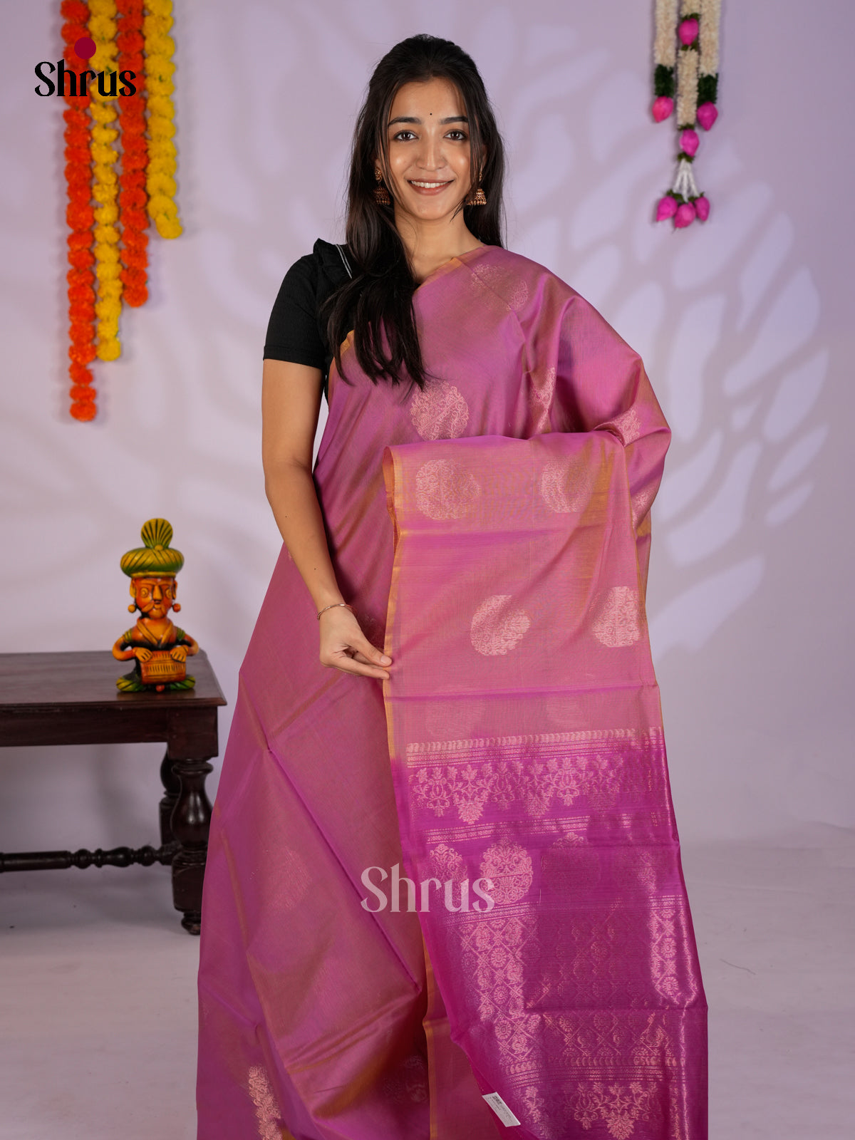 Double Shaded Onion Pink & Purple - Timeless Silk Cotton Saree-EAS12063
