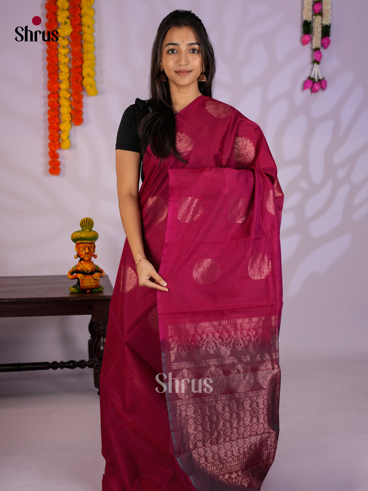 Maroon - Timeless Silk Cotton Saree- EAS12064