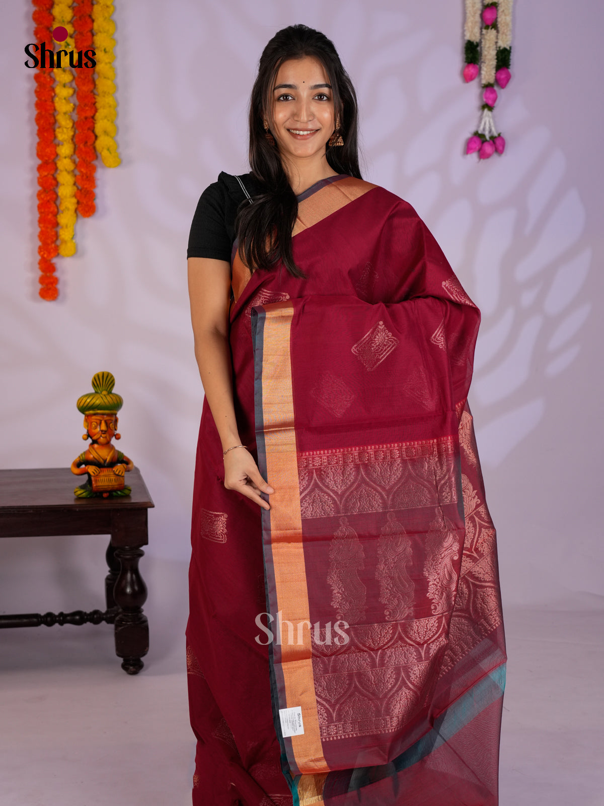Maroon - Timeless Silk Cotton Saree- EAS12065