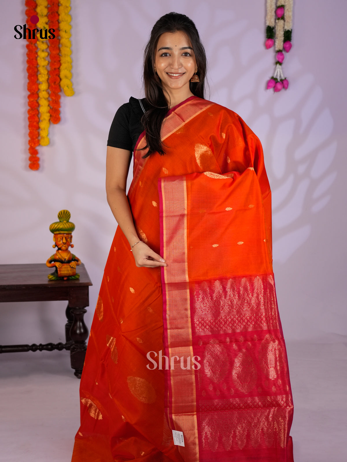 Orange & Red- Timeless Silk Cotton Saree -EAS12075
