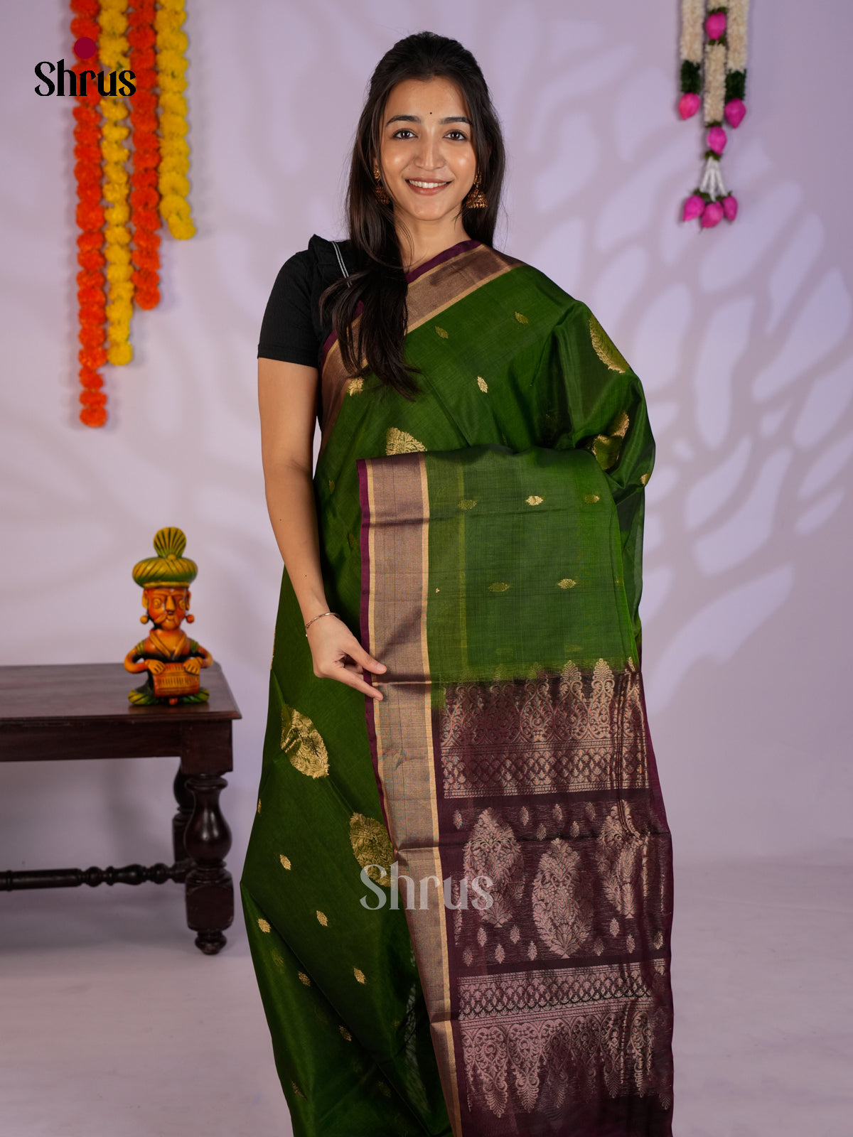 Green & maroon - Timeless Silk Cotton Saree -EAS12077