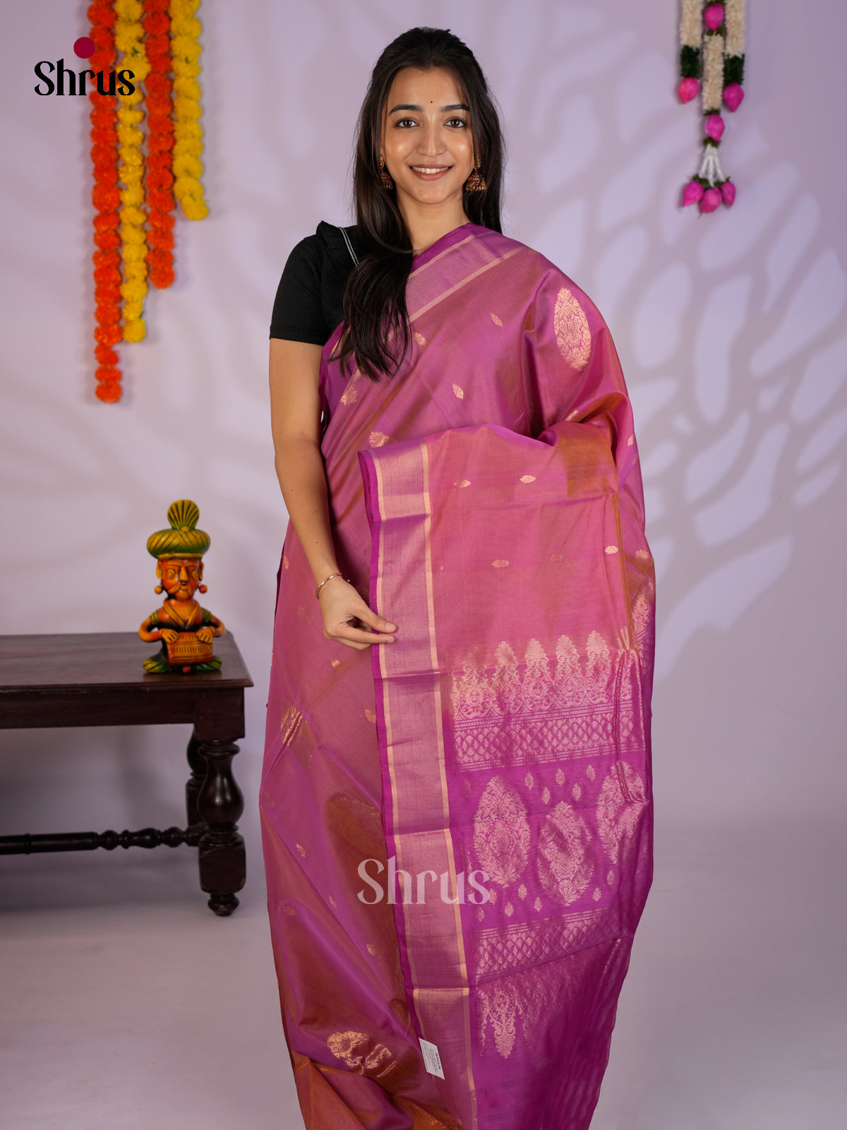 Double Shaded Onion Pink & Purple - Timeless Silk Cotton Saree- EAS12080
