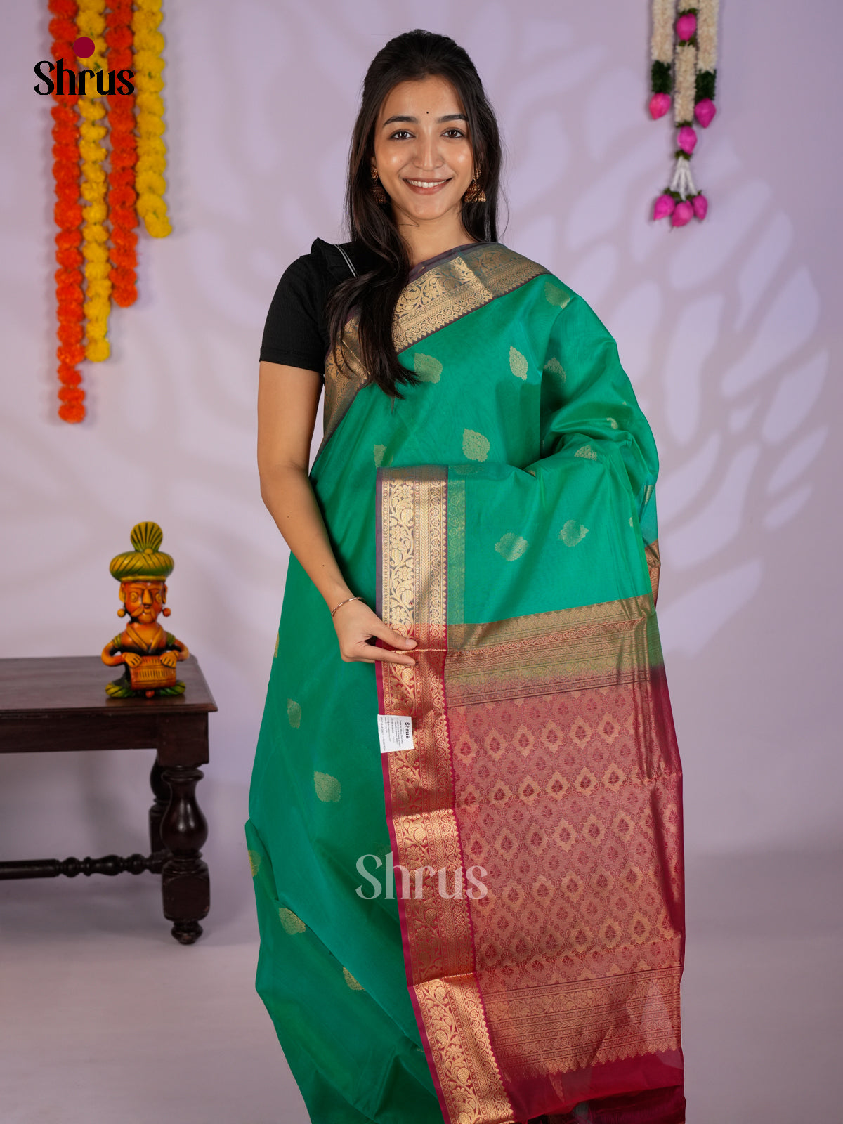 Green & maroon - Timeless Silk Cotton Saree-EAS12087