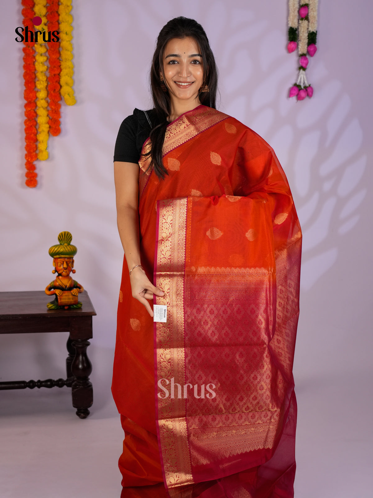 Orange & Maroon - Timeless Silk Cotton Saree-EAS12091
