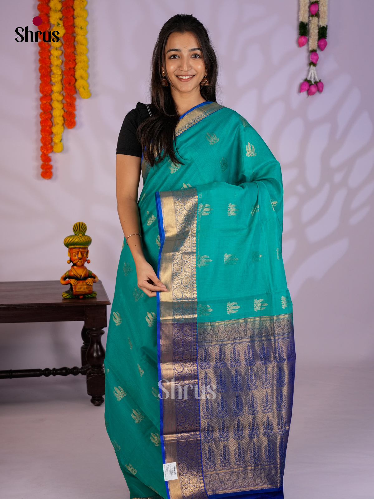 Teal & Blue - Timeless Silk Cotton Saree- EAS12096