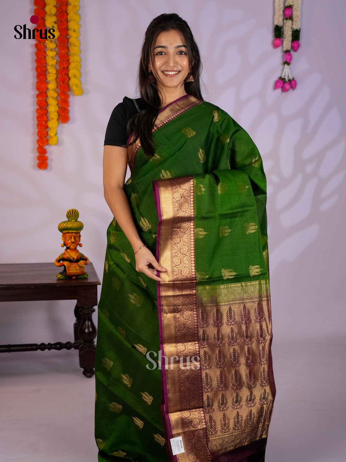 Green & Maroon - Timeless Silk Cotton Saree - EAS12098