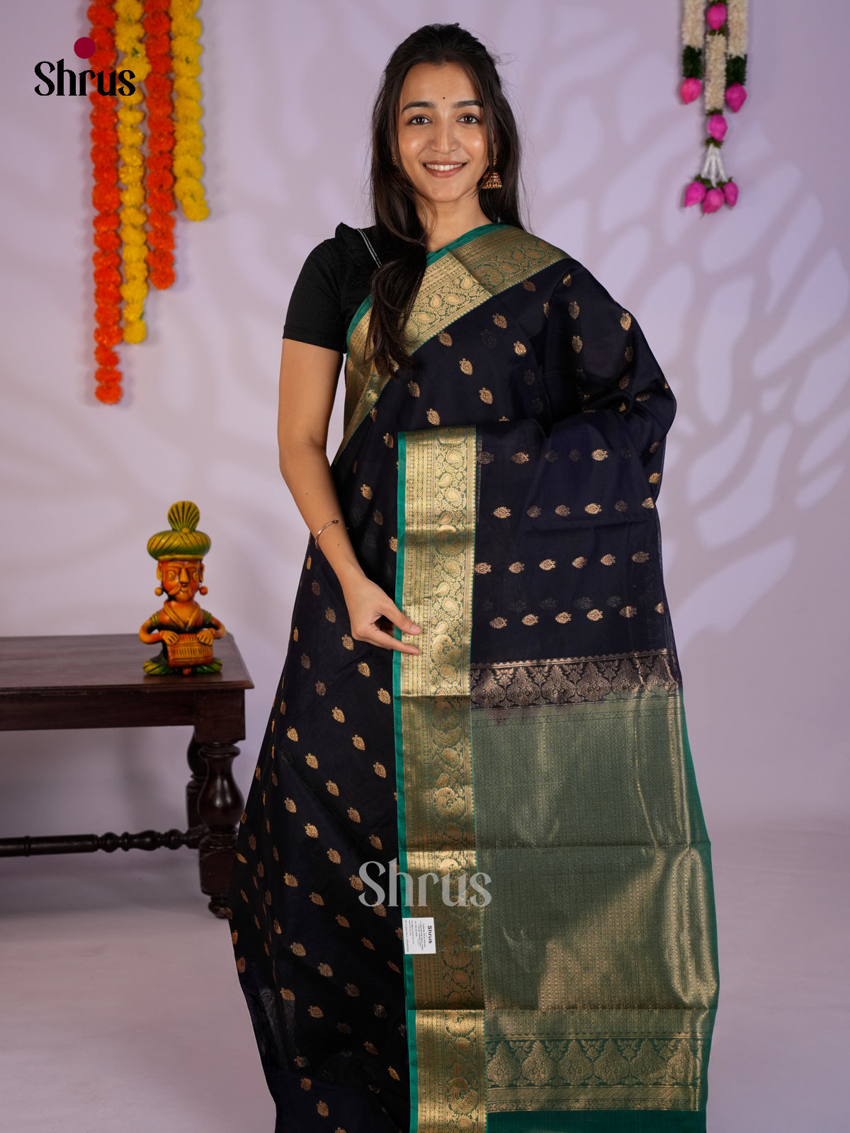 Blue & Green - Timeless Silk Cotton Saree- EAS12102