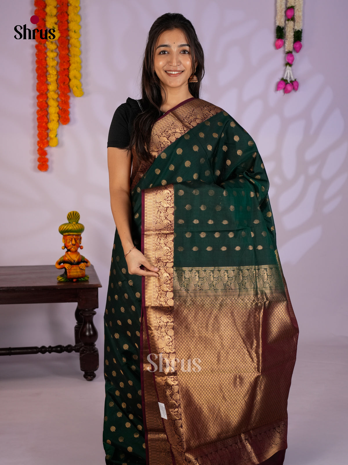 Green & Maroon - Timeless Silk Cotton Saree -EAS12106