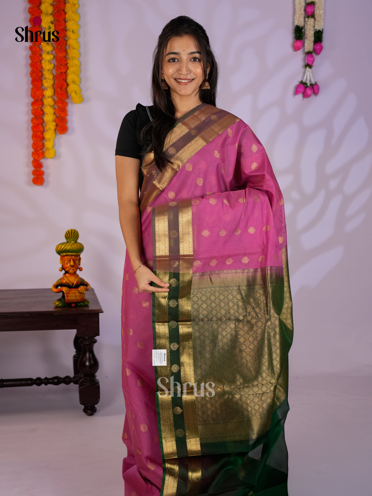 Pink & Green - Timeless Silk Cotton Saree -EAS12114