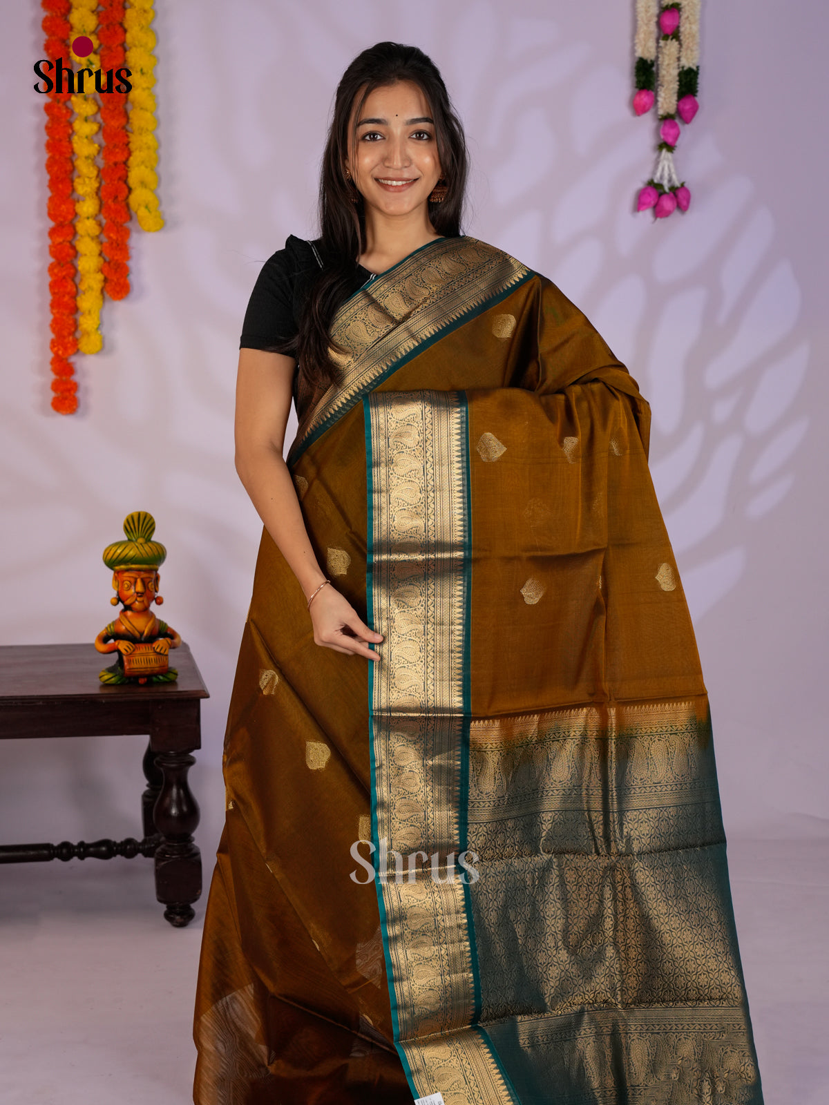 Mehandi & Green - Timeless Silk Cotton Saree - EAS12120