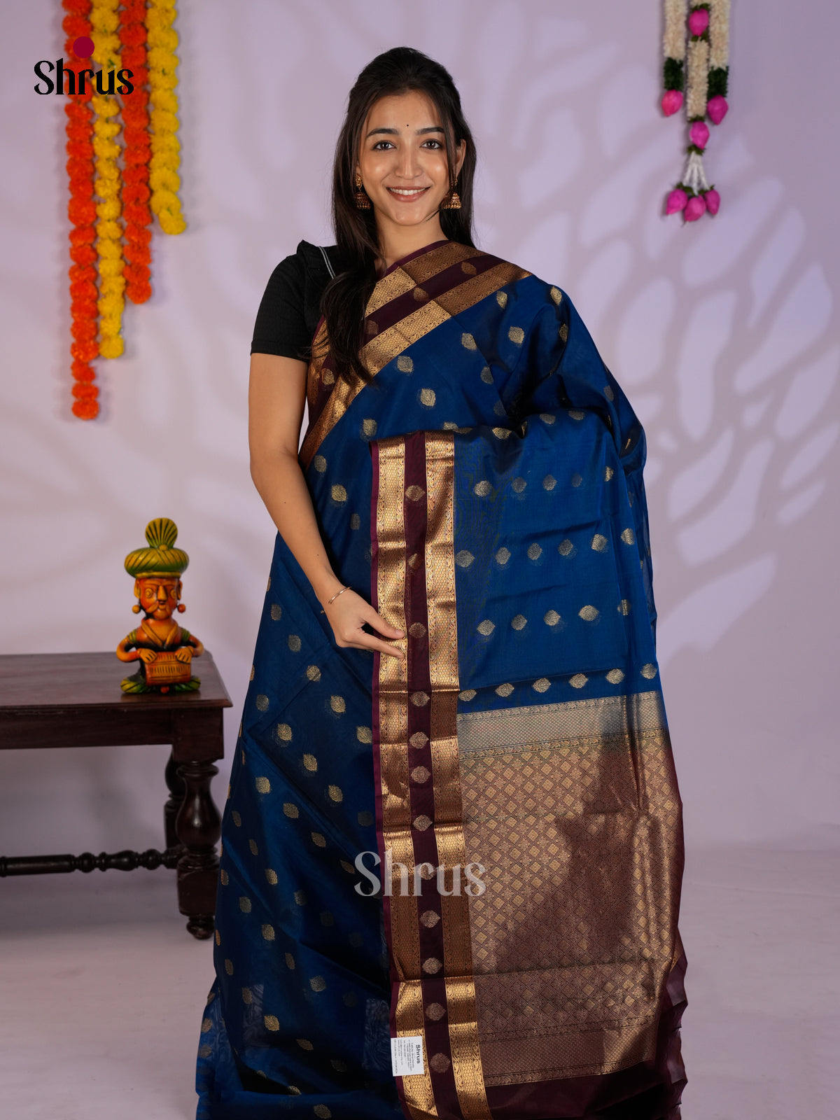 Blue & Maroon - Timeless Silk Cotton Saree - EAS12125