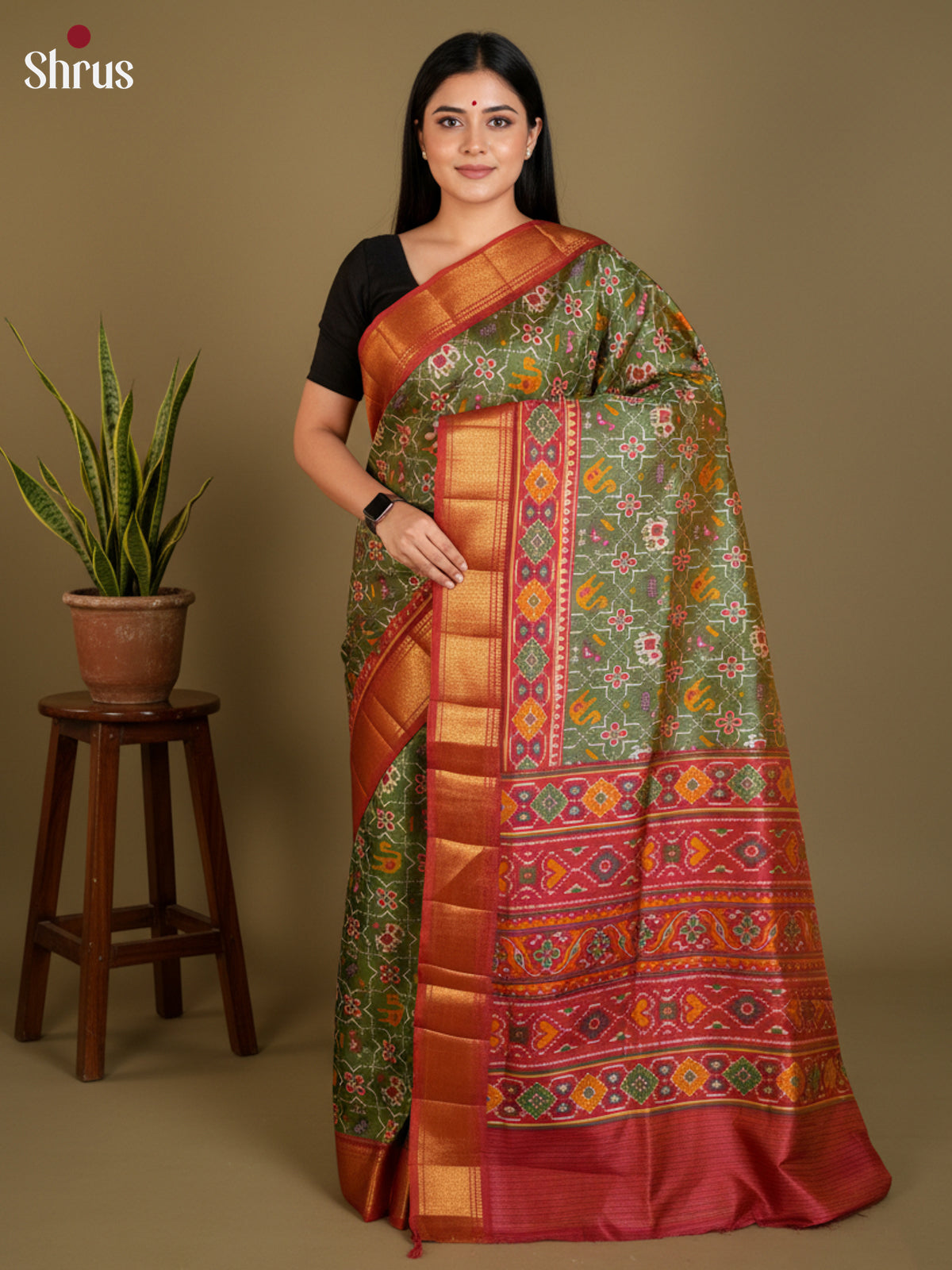 EAS12140 - Semi Patola-Regular Border Saree - Shop on Shrus.com