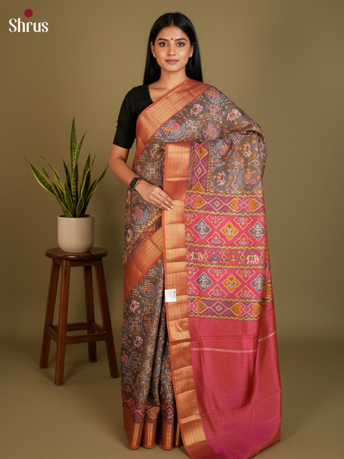 EAS12254 - Semi Patola-Regular Border Saree - Shop on Shrus.com
