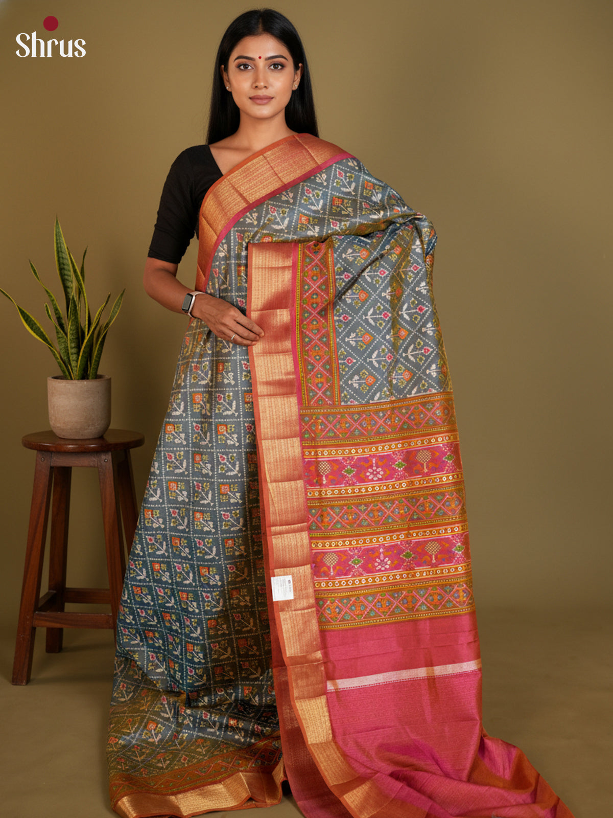 EAS12260 - Semi Patola-Regular Border Saree - Shop on Shrus.com