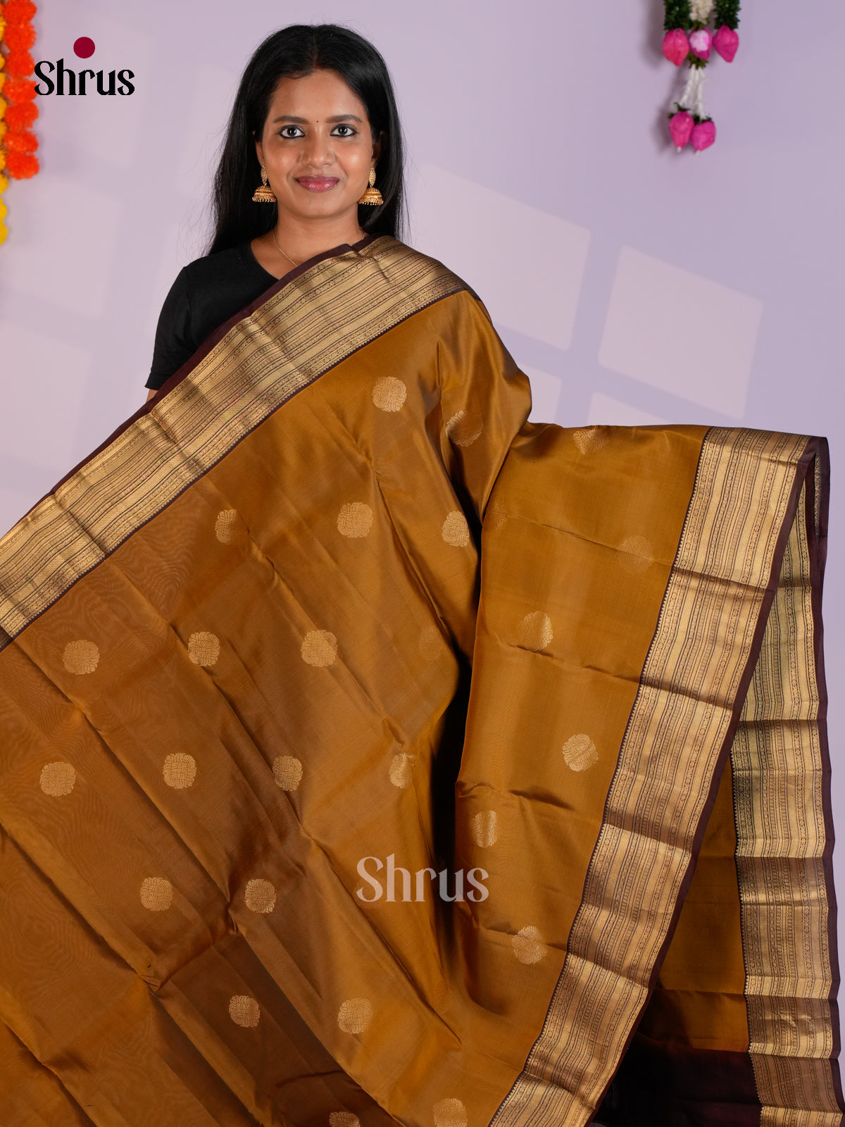 Mustard & Maroon - Kanchipuram-halfpure Saree- EAS12322 - Shop on Shrus.com