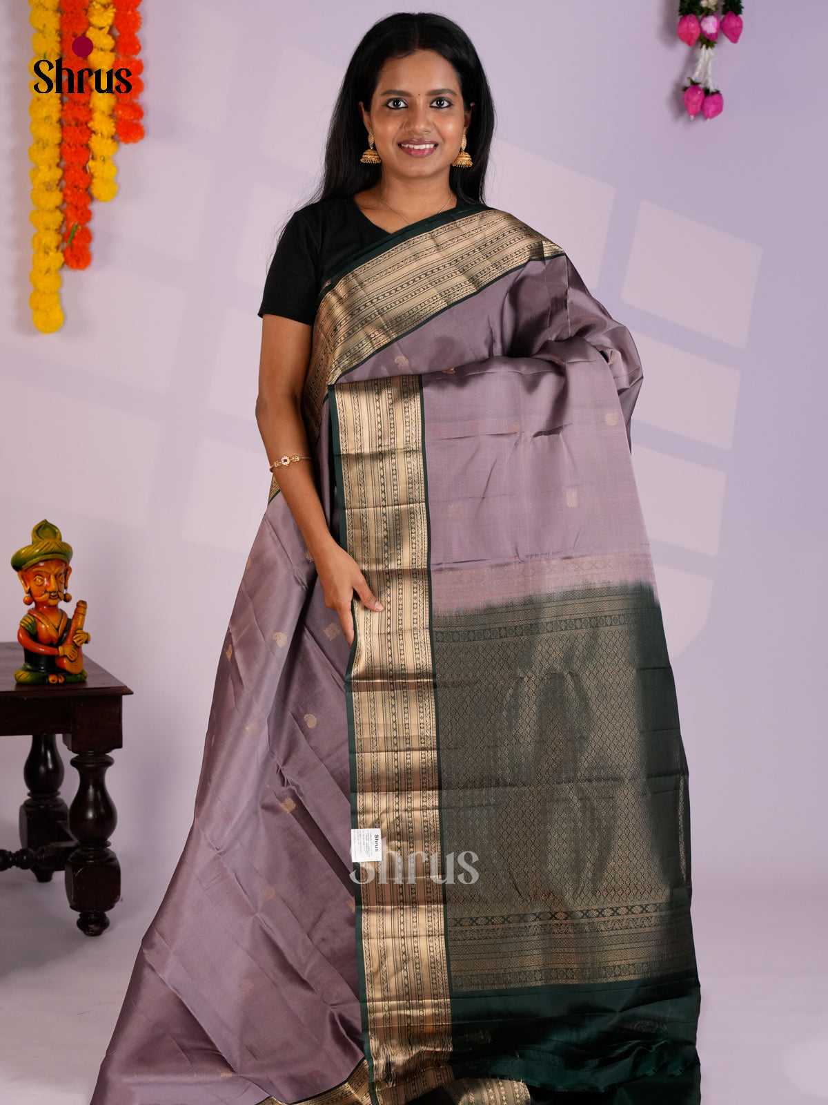 Mauve & Green- Kanchipuram-halfpure Saree- EAS12323 - Shop on Shrus.com