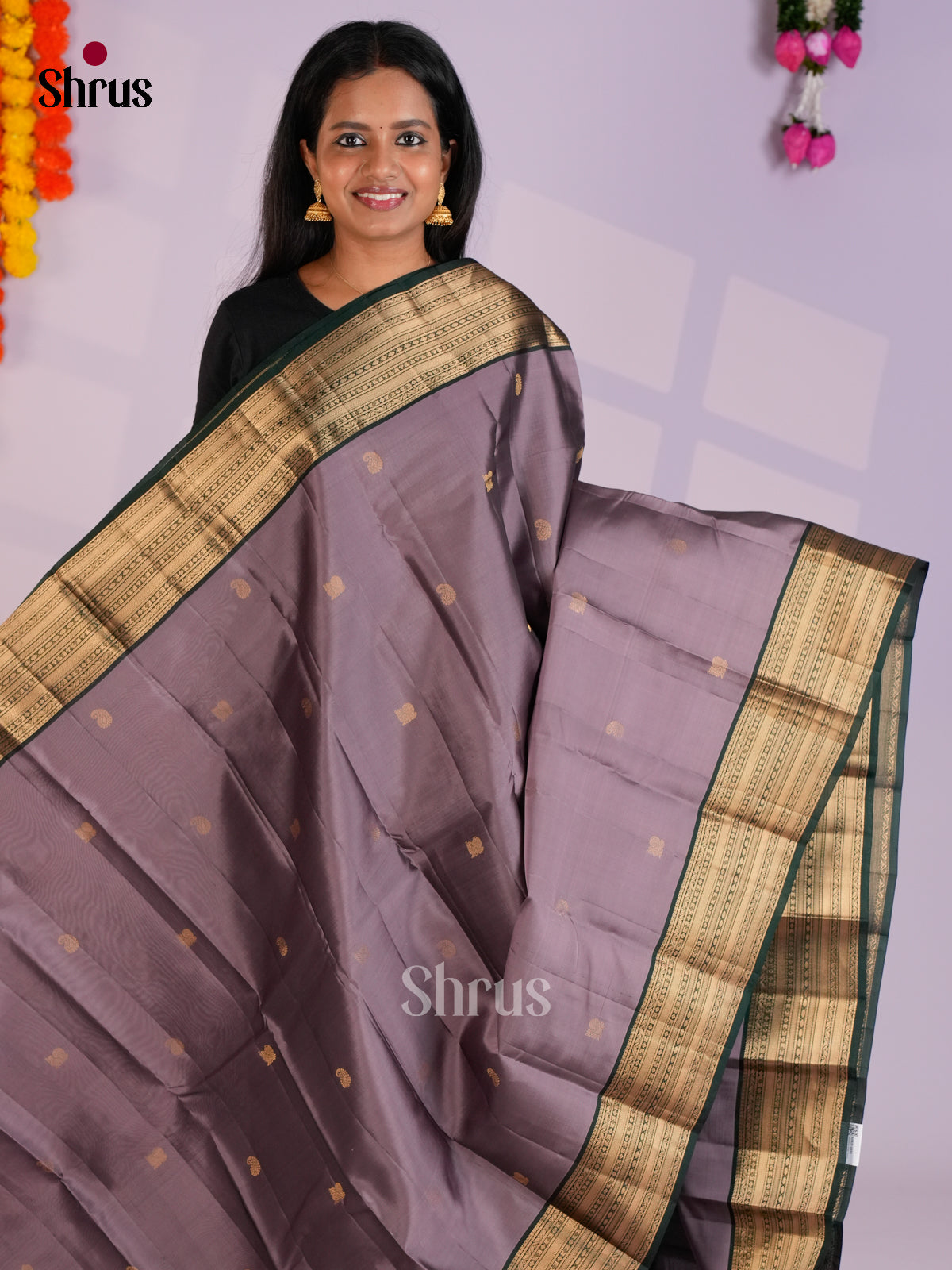 Mauve & Green- Kanchipuram-halfpure Saree- EAS12323 - Shop on Shrus.com