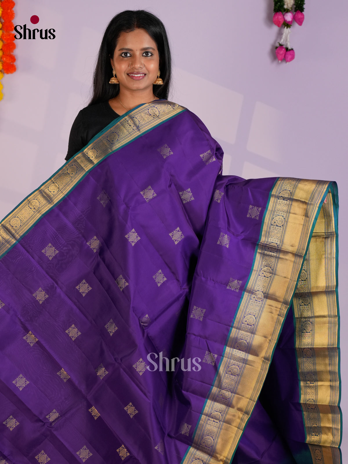 Violet & Blue- Kanchipuram-halfpure Saree- EAS12325 - Shop on Shrus.com