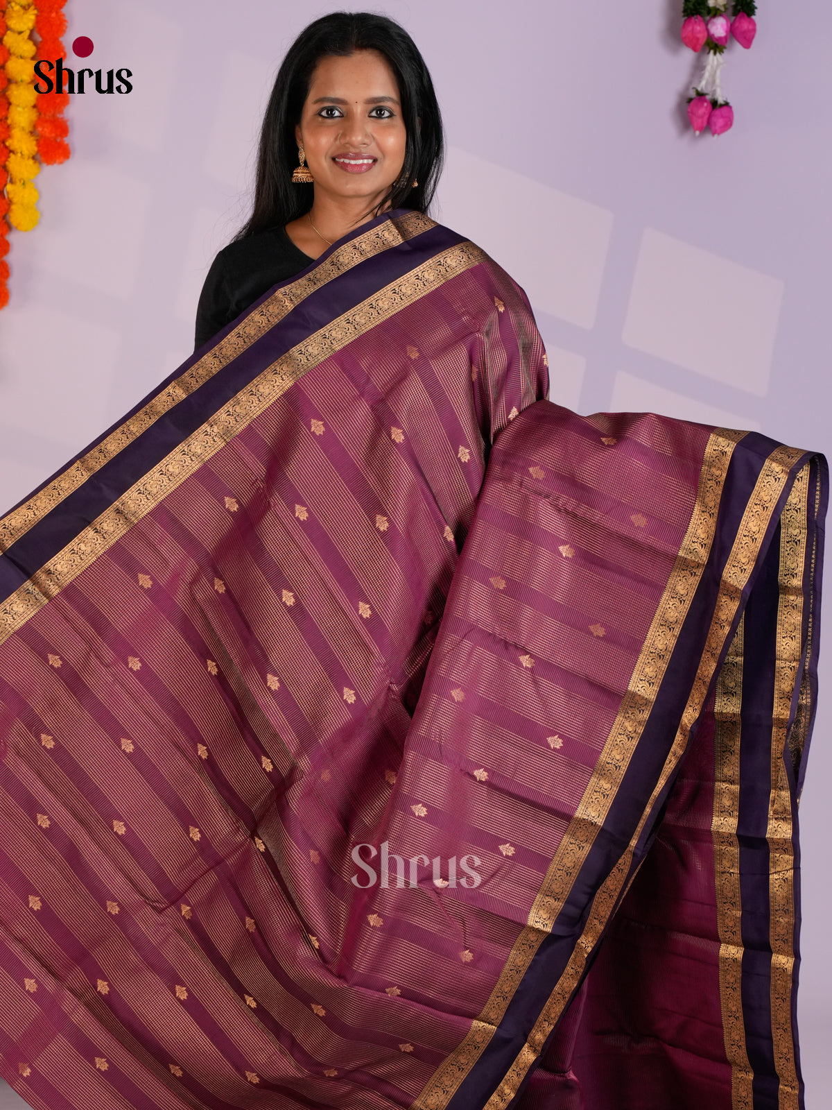Purple & Blue - Kanchipuram-halfpure Saree -EAS12330 - Shop on Shrus.com