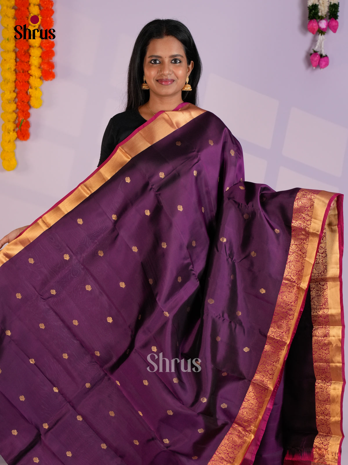 Violet & Majenta - Kanchipuram-halfpure Saree- EAS12334 - Shop on Shrus.com