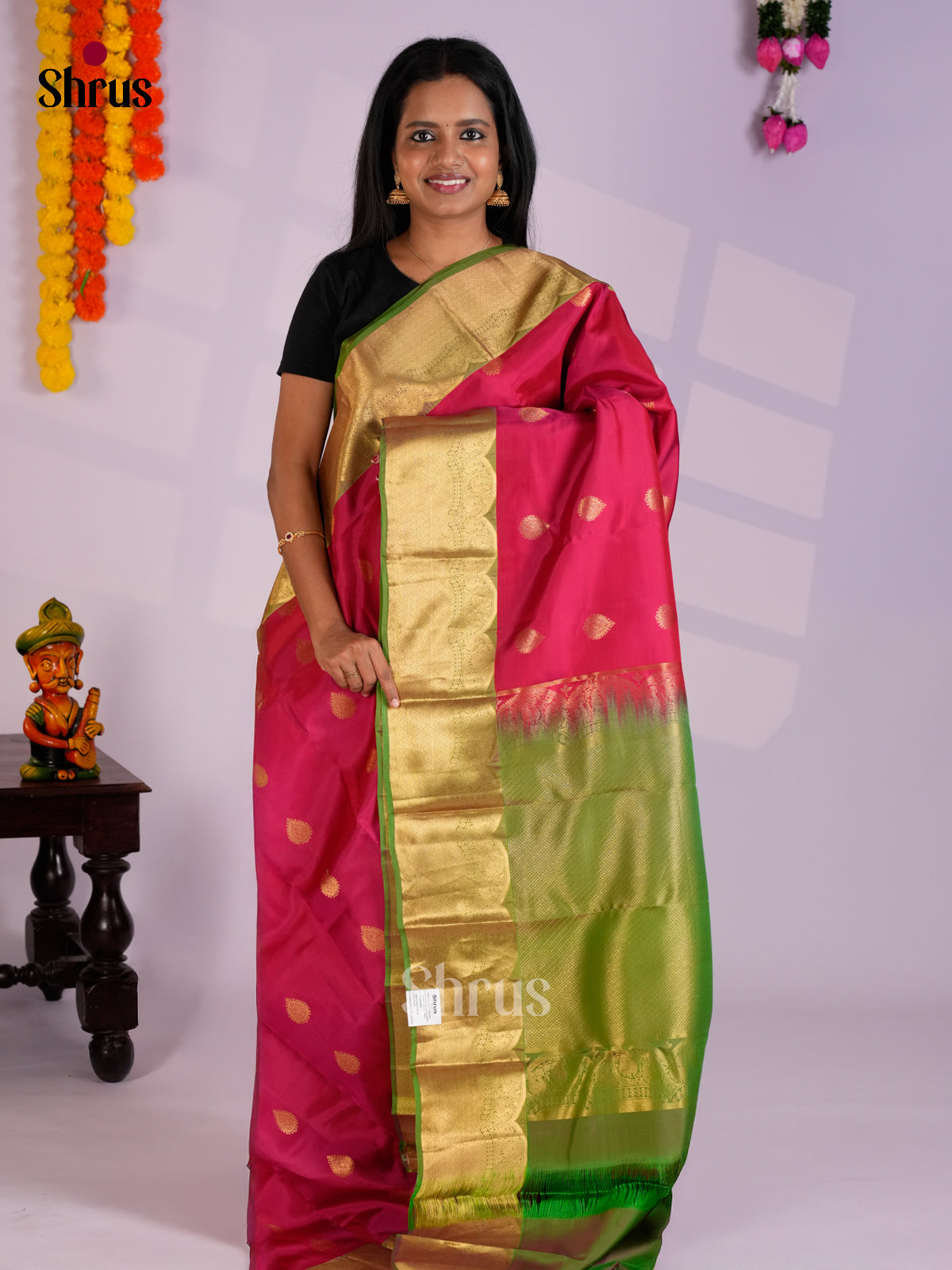 Pink & Green - Kanchipuram-halfpure Saree- EAS12340 - Shop on Shrus.com