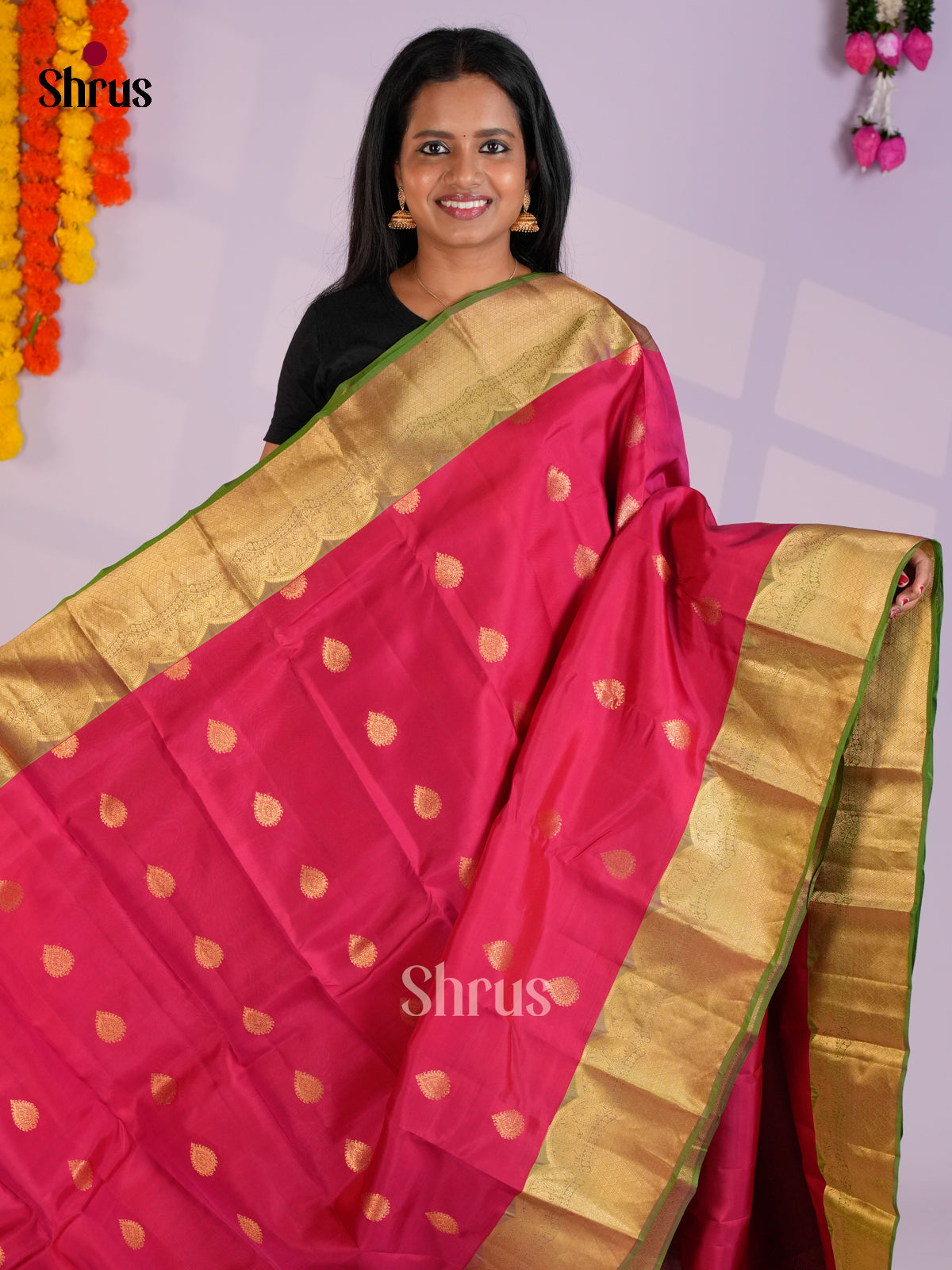 Pink & Green - Kanchipuram-halfpure Saree- EAS12340 - Shop on Shrus.com